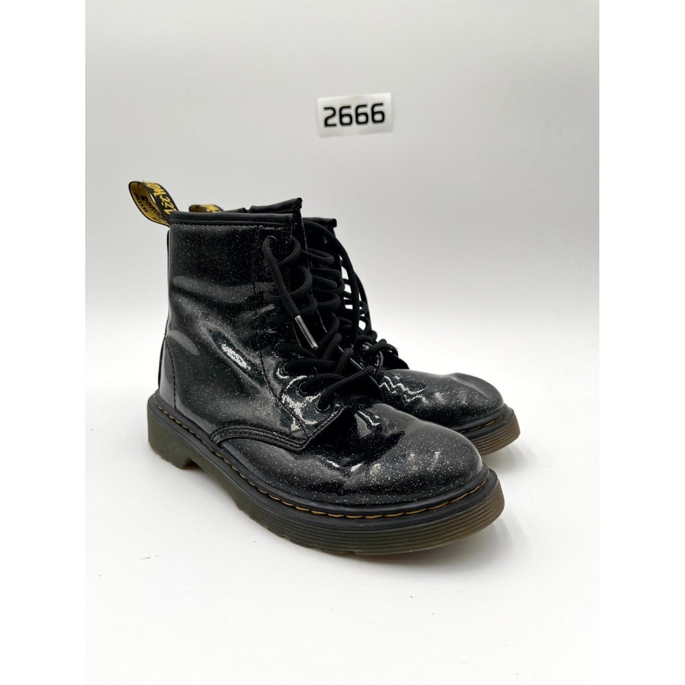 Dr. Martens Glitter 1460 Junior Kids 3 Boots Black Leather Round Toe Combat Boot